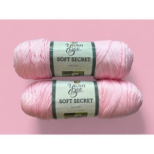Yarn Bee Soft Secret, Soft Pink, Acrylic, Lot of 2, Each Skein 300 Yards